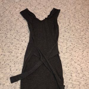 Knee length tie waist casual grey dress